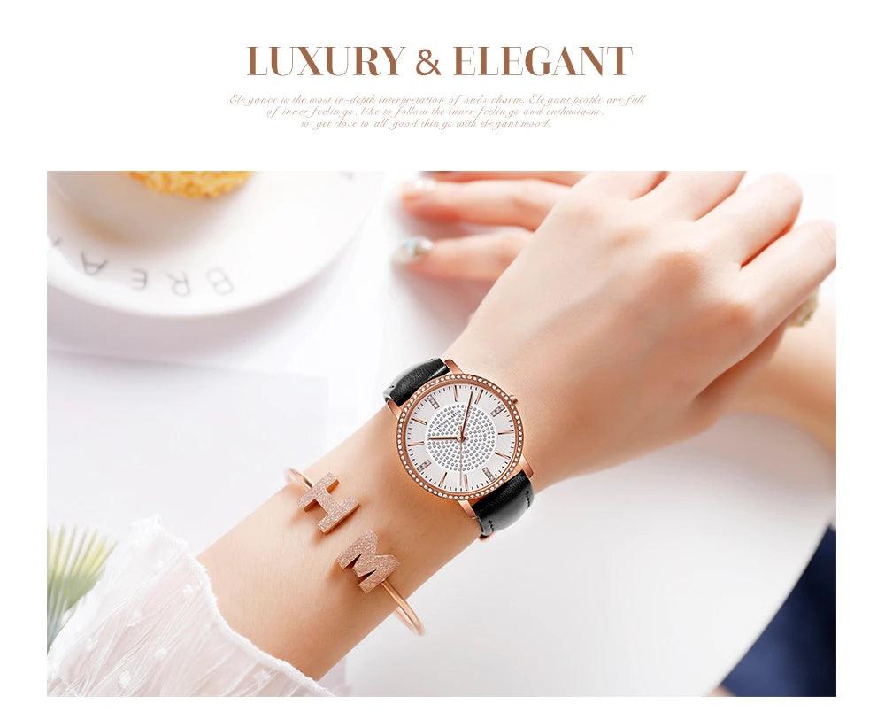 Top Luxury Brand Elegant Diamonds Crystal 1set Bracelet Watch -  Quartz Rhinestones Ladies Fashion Casual Watches