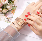 Top Luxury Brand Elegant Ladies Square Dial Wristwatches - Genuine Leather Strap Quartz Movement Design Women Gifts