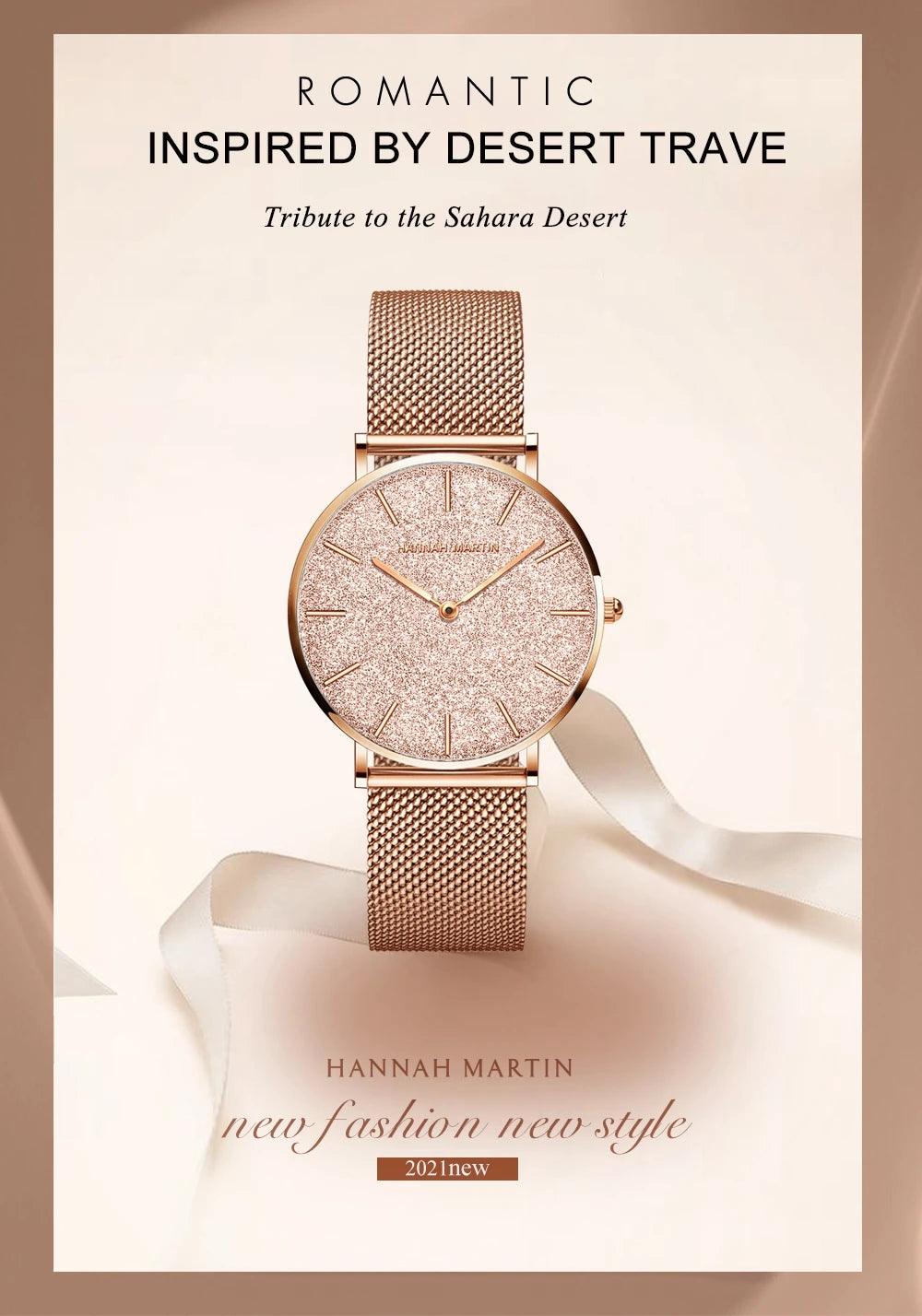 Elegant Sahara Desert Dial Design Top Brand Luxury Quartz Stainless Steel Rose Gold Colour Waterproof Ladies Watches