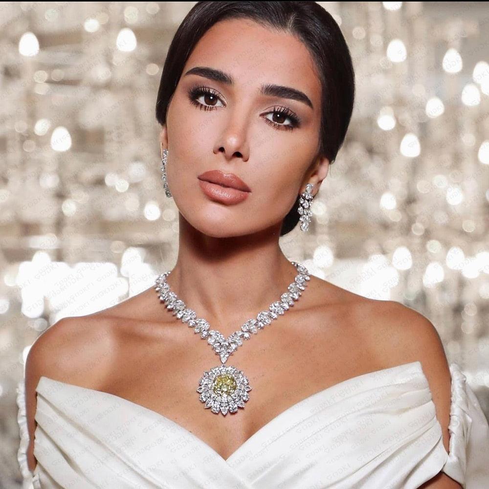 Gorgeous New Trendy Square Yellow High Quality AAA+ CZ 18K Gold/White Gold Plated Jewellery Set For Women - The Jewellery Supermarket