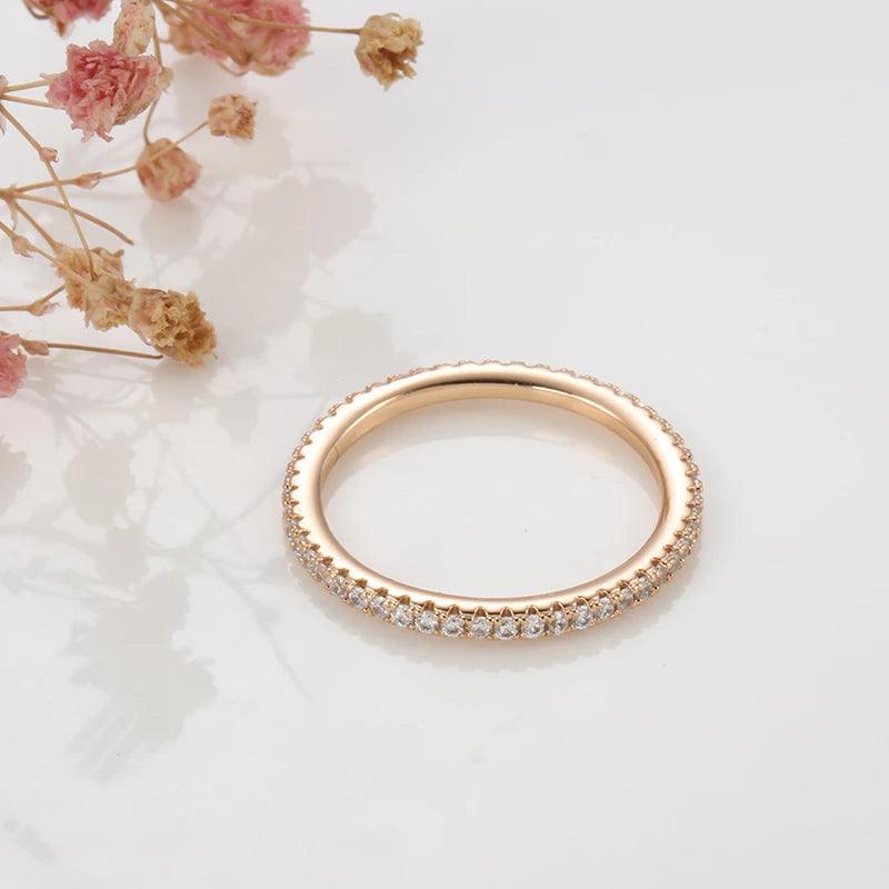 New Arrival 14K Rolled Rose Gold Single Row Micro-wax Inlay AAA Zircon Diamonds Rings - Party Trendy Fine Jewellery