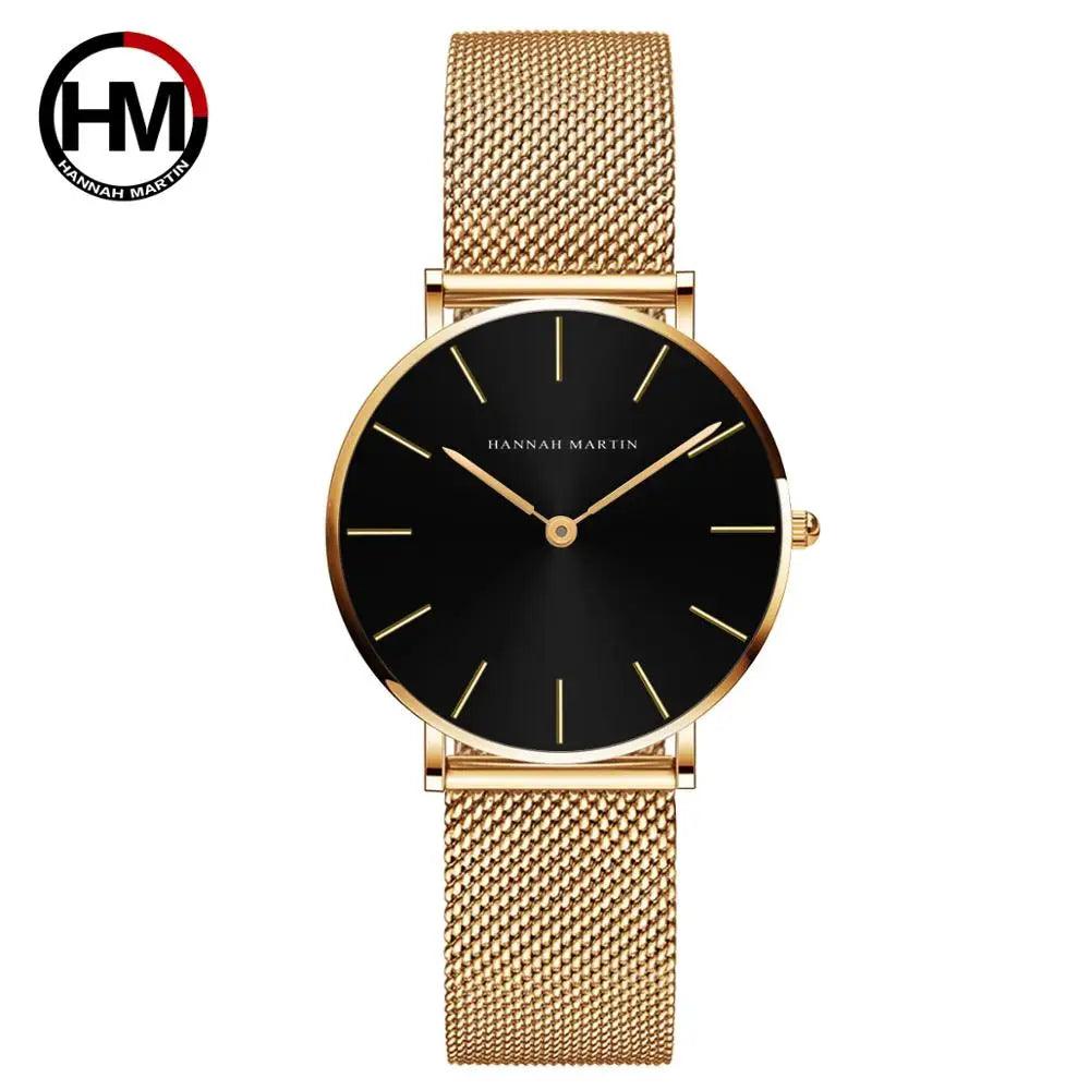 Elegant New Style Japan Quartz Movement Top Brand Stainless Steel Mesh Band Gold Colour Ladie's Waterproof Watches