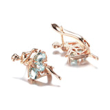 Latest Fashion Elegant Trendy Jewellery 14K Rose Gold Filled Oval Blue AAA Zircon Diamonds Dancing Women Earrings