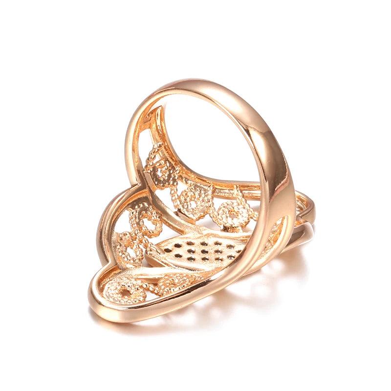 Fine Hollow Crystal Flower White AAA Zircon Diamonds 14K Filled Rose Gold Big Ring - Ethnic Vintage Jewelry