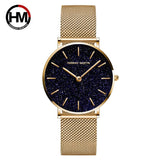 Elegant Flash Stars Design Ladies Watch, Stainless Steel Rose Gold Colour Mesh Casual Quartz Waterproof Wristwatches
