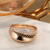 Luxury Geometric Cross 14K Filled Rose Gold AAA Black White Zircon Diamond Rings for Women - Fine Daily Jewellery