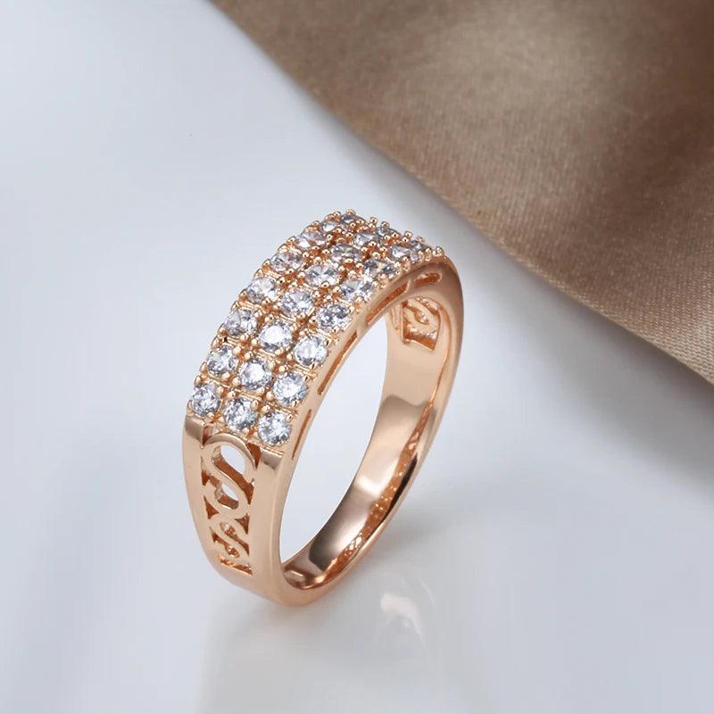 New Filled 14K Rose Gold Three Rows Micro-wax Inlay AAA+ Zircon Diamonds Hollow Trendy Rings - Fine Party Jewelry KIN