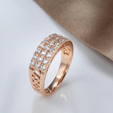 New Filled 14K Rose Gold Three Rows Micro-wax Inlay AAA+ Zircon Diamonds Hollow Trendy Rings - Fine Party Jewelry KIN