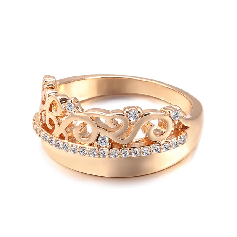 Luxury 14K Rolled Rose Gold Weaving Patterned Queen Crown AAA Zircon Diamonds Ring - Vintage Style Jewellery