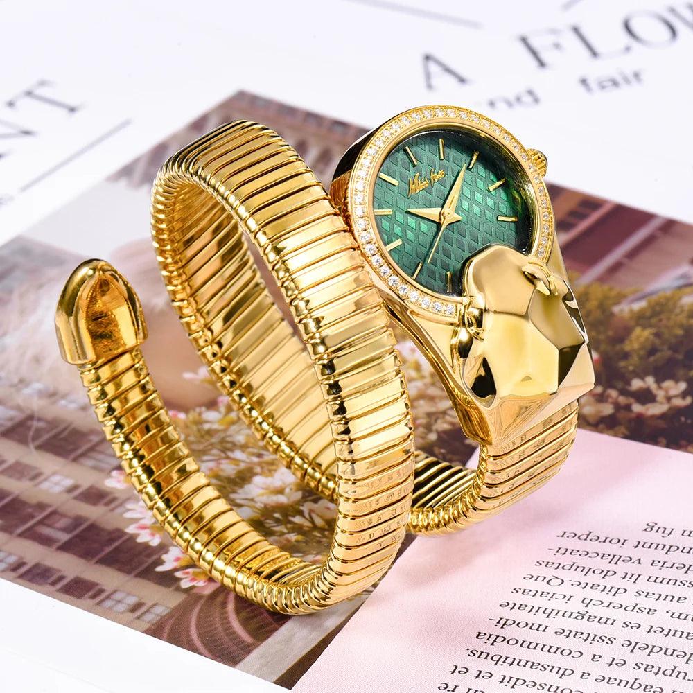 High Quality Top Brand Golden Colour Snakes Shape Ladies Watch Jewellery - Casual Fashion Dress Women's Watches