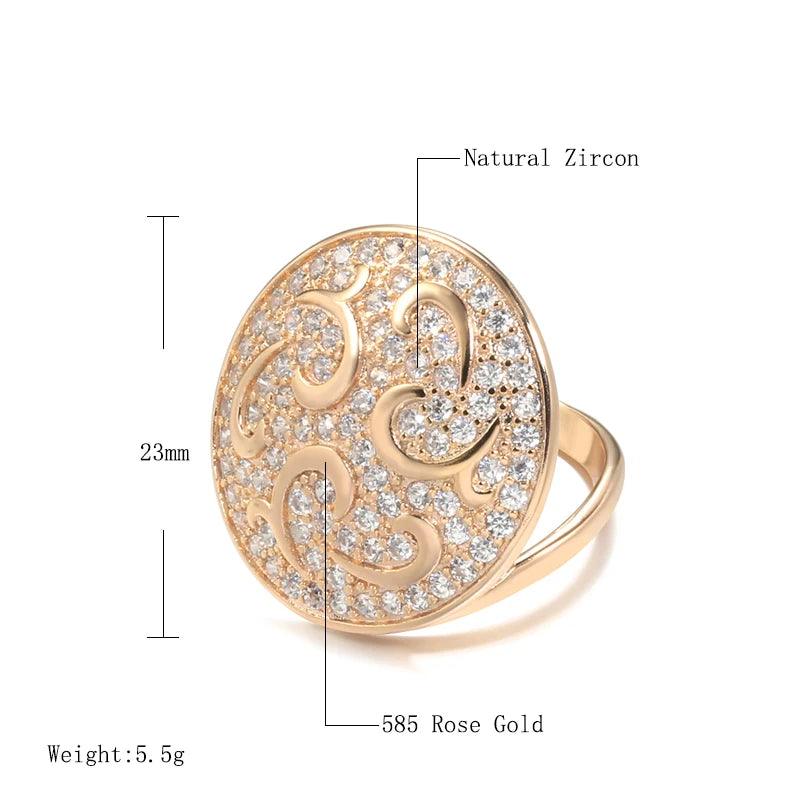 Luxury AAA Zircon Diamonds 14K Rolled Rose Gold Crystal Flowers Big Round Ring For Women - Engagement Jewellery