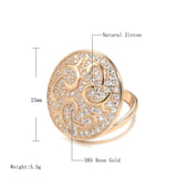 Luxury AAA Zircon Diamonds 14K Rolled Rose Gold Crystal Flowers Big Round Ring For Women - Engagement Jewellery