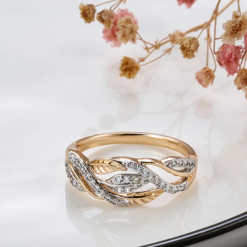 Luxury Vintage Flower Design Rolled 14K Rose Gold AAA Zircon Diamonds Ring - Fashion Daily Fine Jewellery