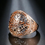 Lovely New Hollow Flower Filled 14K Rose Gold Round Micro-wax Inlay AAA Zircon Diamonds Rings - Party Fine Jewelry