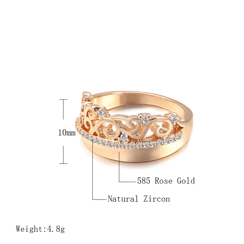 Luxury 14K Rolled Rose Gold Weaving Patterned Queen Crown AAA Zircon Diamonds Ring - Vintage Style Jewellery