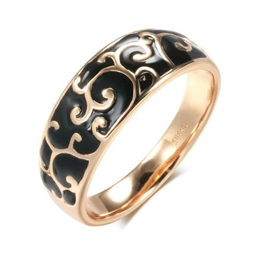Excellent Luxury 14K Filled Rose Gold Black Enamel Ring Unusual Ethnic Pattern Rings - Creative Fashion Jewellery