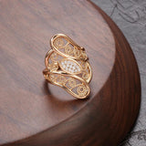 Fine Hollow Crystal Flower White AAA Zircon Diamonds 14K Filled Rose Gold Big Ring - Ethnic Vintage Jewelry