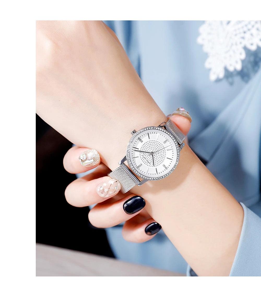 Top Luxury Brand Elegant Diamonds Crystal 1set Bracelet Watch -  Quartz Rhinestones Ladies Fashion Casual Watches