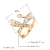 Luxury Shiny Lovely New Fashion 14K Rolled Rose Gold AAA Zircon Diamonds Butterfly Ring for Women Fine Jewellery