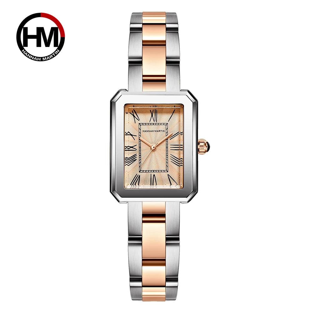Elegant Female Rose Gold Tone Square Dial Ladies Watches - Fashion Stainless Steel Waterproof Quartz Wristwatches