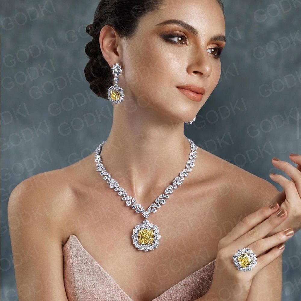 Gorgeous New Trendy Square Yellow High Quality AAA+ CZ 18K Gold/White Gold Plated Jewellery Set For Women - The Jewellery Supermarket