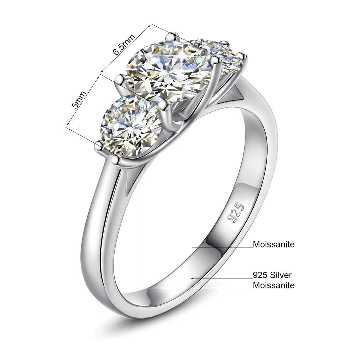 Remarkable 2ct 6.5mm Round Cut Moissanite Diamonds Engagement Wedding Rings, Sterling Silver Certified Jewellery