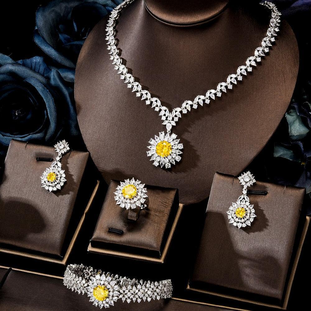 Gorgeous New Trendy Square Yellow High Quality AAA+ CZ 18K Gold/White Gold Plated Jewellery Set For Women - The Jewellery Supermarket