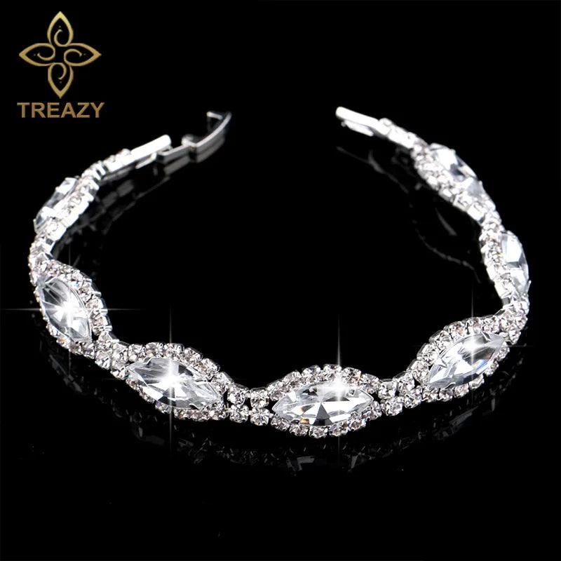 New Luxury Rhinestone Crystal Bracelets & Bangles for Women - Silver Plated Bridal Bracelets Fashion Jewellery