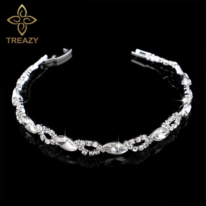 New Luxury Rhinestone Crystal Bracelets & Bangles for Women - Silver Plated Bridal Bracelets Fashion Jewellery