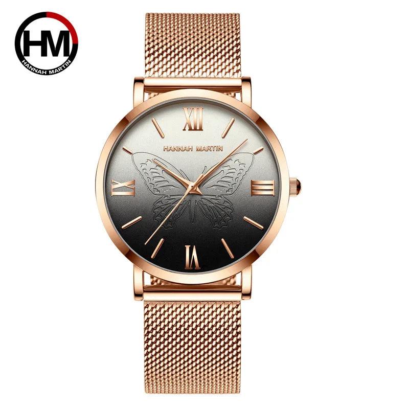 Luxury 3D Butterfly Top Brand Elegant Women Watches Quartz Movement Stainless Steel Waterproof Wristwatches