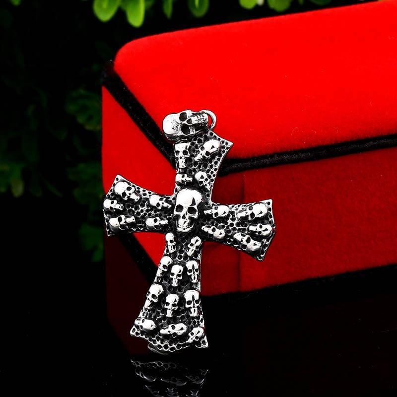 New Arrival 316L Titanium steel Cross Necklace Pendant Punk Biker Skull Mens Retro Necklace Pendant - The Jewellery Supermarket