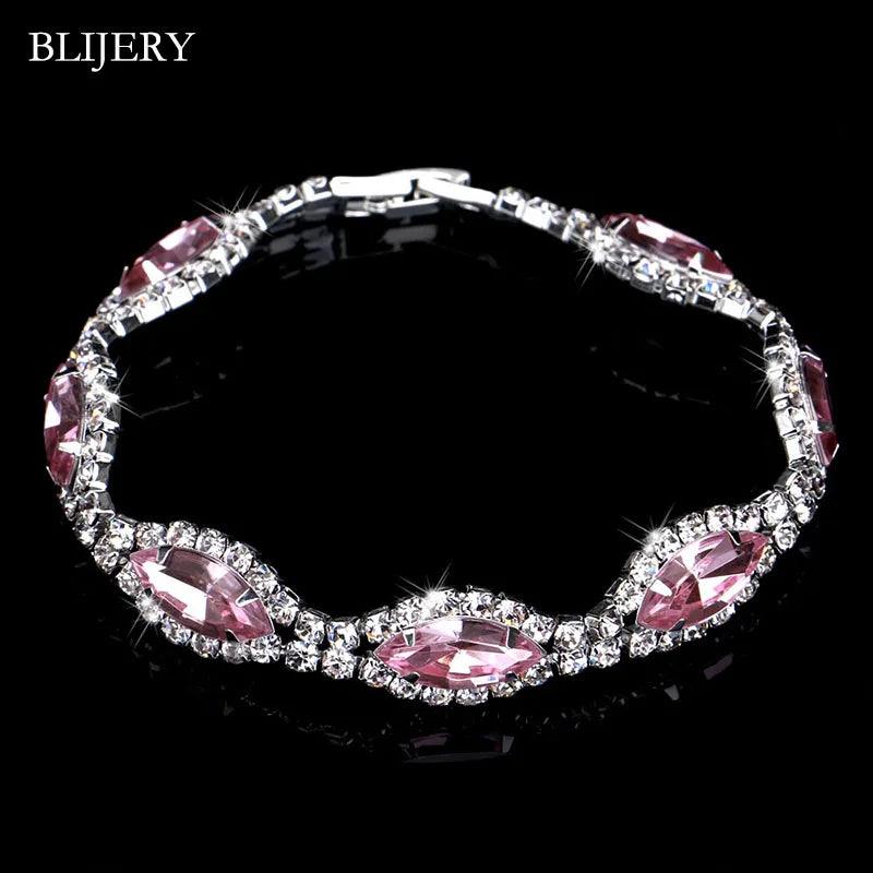 Luxury Crystal Silver Plated Rhinestone Charm Bracelets & Bangles For Women Fashion Jewellery Gifts