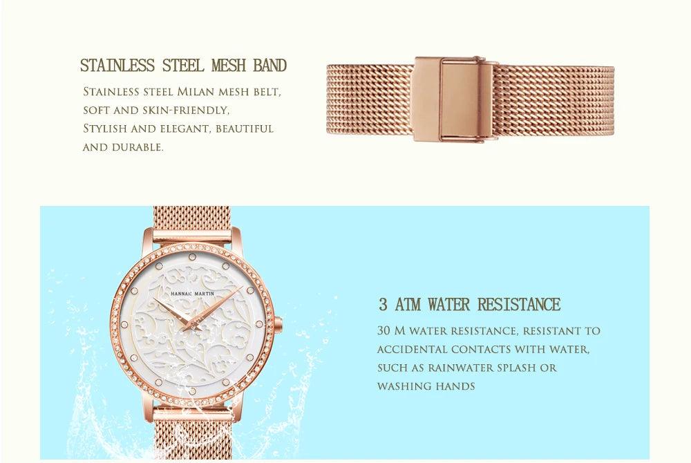 Top Luxury Brand Elegant White Flower 3D Engraving Dial Face Rhinestones Fashion Waterproof Ladies Watches