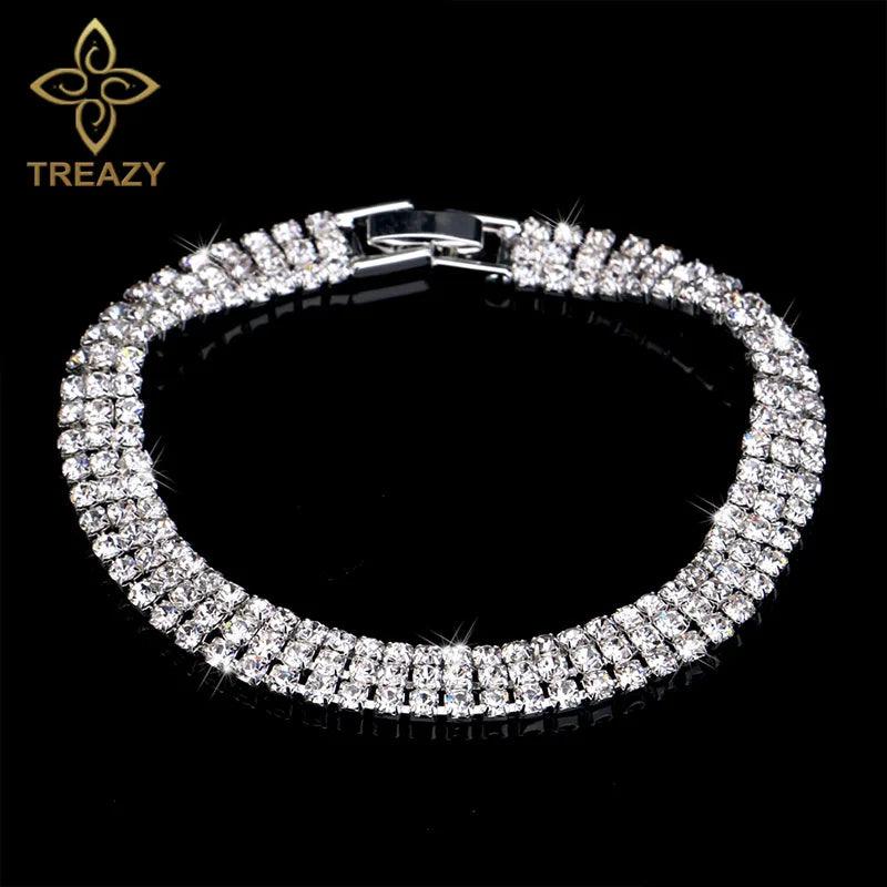 New Luxury Rhinestone Crystal Bracelets & Bangles for Women - Silver Plated Bridal Bracelets Fashion Jewellery