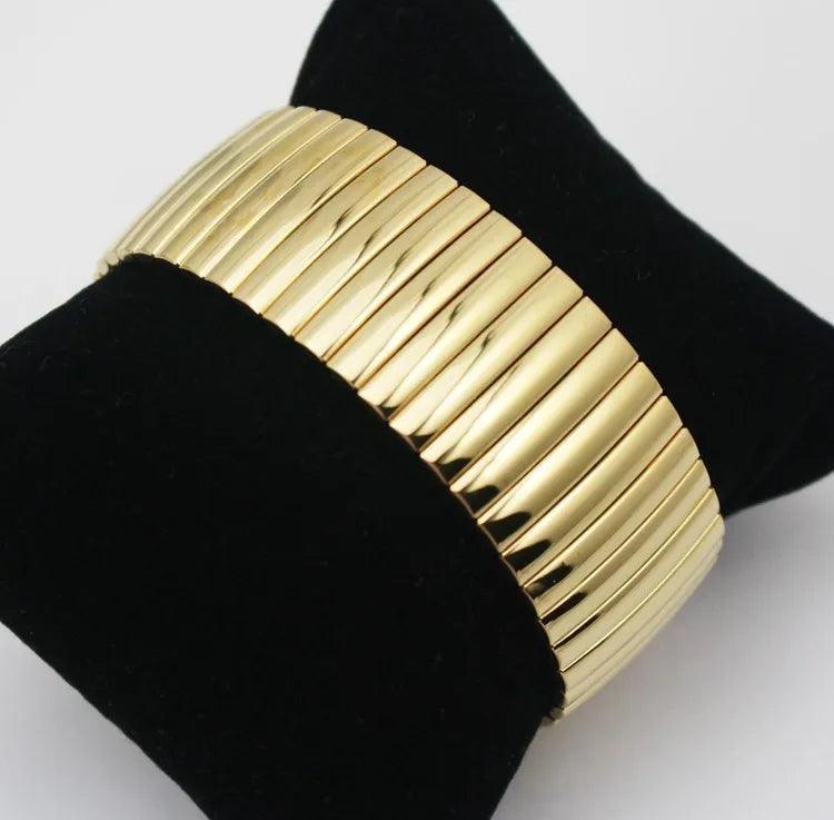 New Stainless Steel Fashion Jewellery Bangle Bracelets - Casual Women Silver Colour Wide Elastic Bracelets - The Jewellery Supermarket