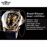 Top Brand Luxury Steampunk Fashion Triangle Golden Skeleton Movement Mysterious Automatic Mechanical Wrist Watches
