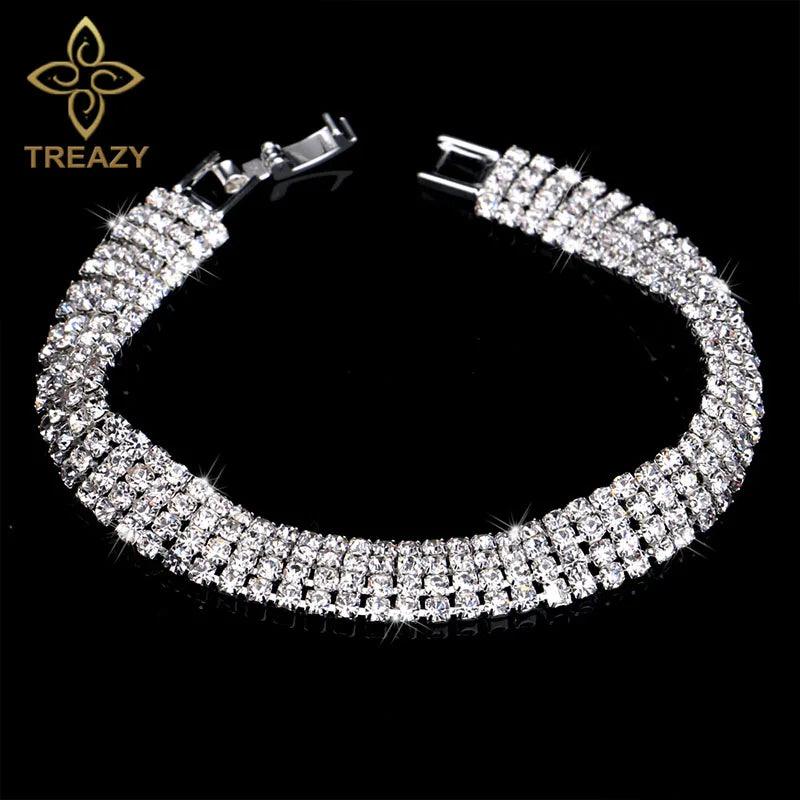 New Luxury Rhinestone Crystal Bracelets & Bangles for Women - Silver Plated Bridal Bracelets Fashion Jewellery