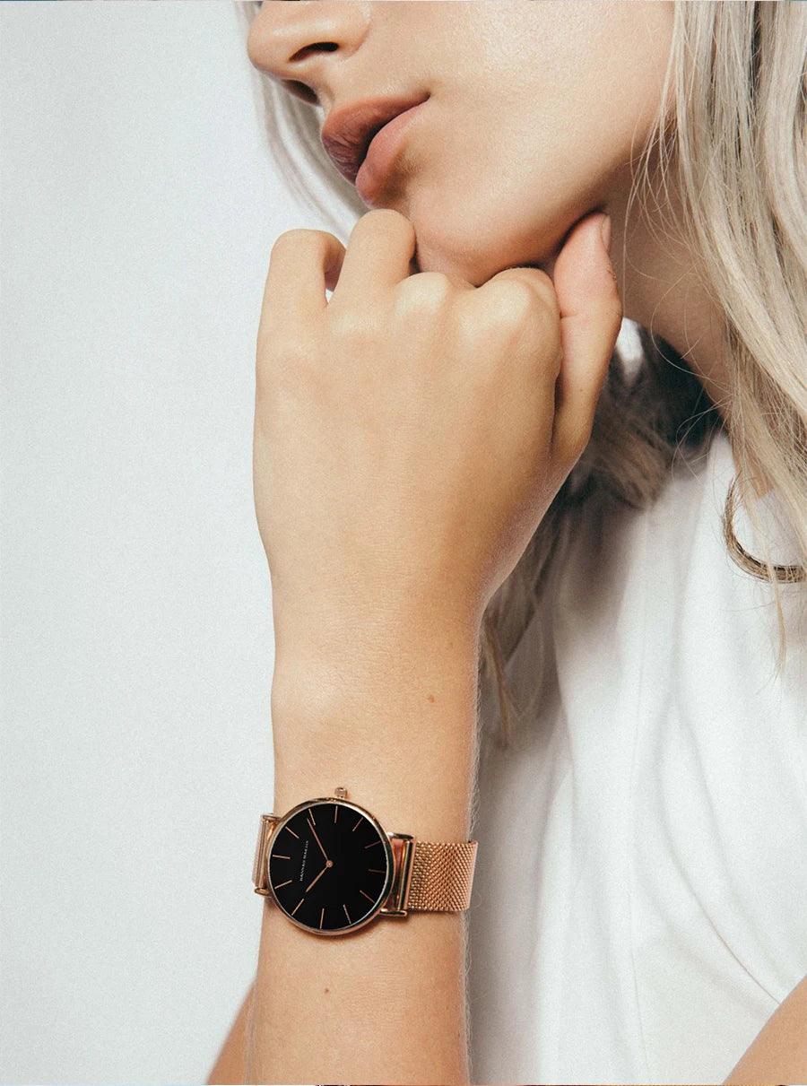 High Quality Elegant Rose Gold Colour Ladies Watches Stainless Steel Mesh Band Quartz Movement Waterproof Watches