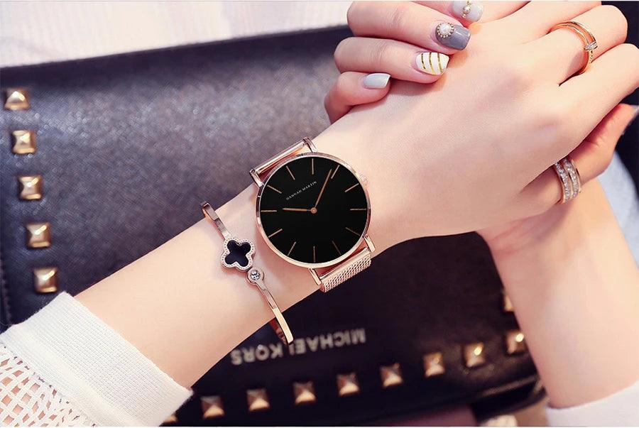 High Quality Elegant Rose Gold Colour Ladies Watches Stainless Steel Mesh Band Quartz Movement Waterproof Watches