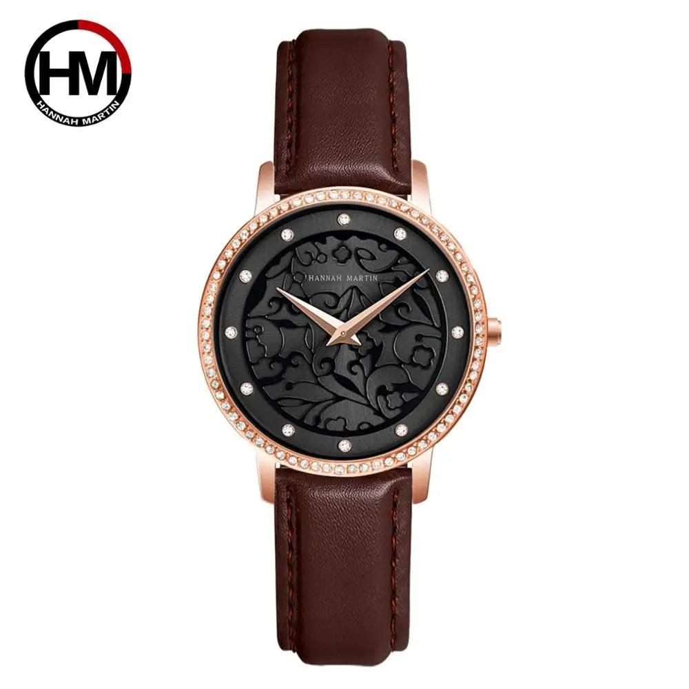 Top Luxury Brand Elegant White Flower 3D Engraving Dial Face Rhinestones Fashion Waterproof Ladies Watches