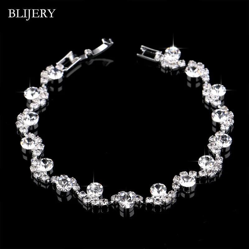 Luxury Crystal Silver Plated Rhinestone Charm Bracelets & Bangles For Women Fashion Jewellery Gifts
