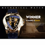 Top Brand Luxury Steampunk Fashion Triangle Golden Skeleton Movement Mysterious Automatic Mechanical Wrist Watches