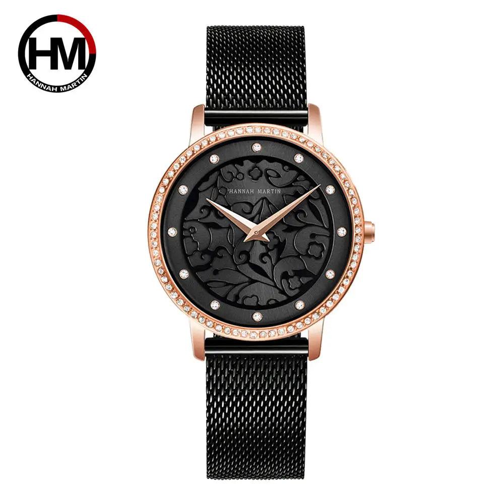 Top Luxury Brand Elegant White Flower 3D Engraving Dial Face Rhinestones Fashion Waterproof Ladies Watches