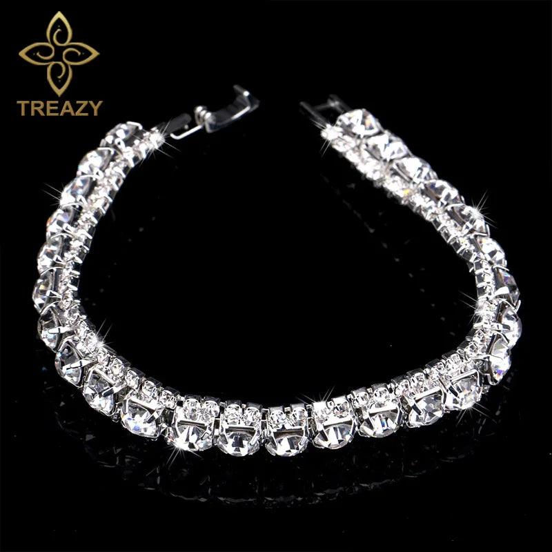 New Luxury Rhinestone Crystal Bracelets & Bangles for Women - Silver Plated Bridal Bracelets Fashion Jewellery