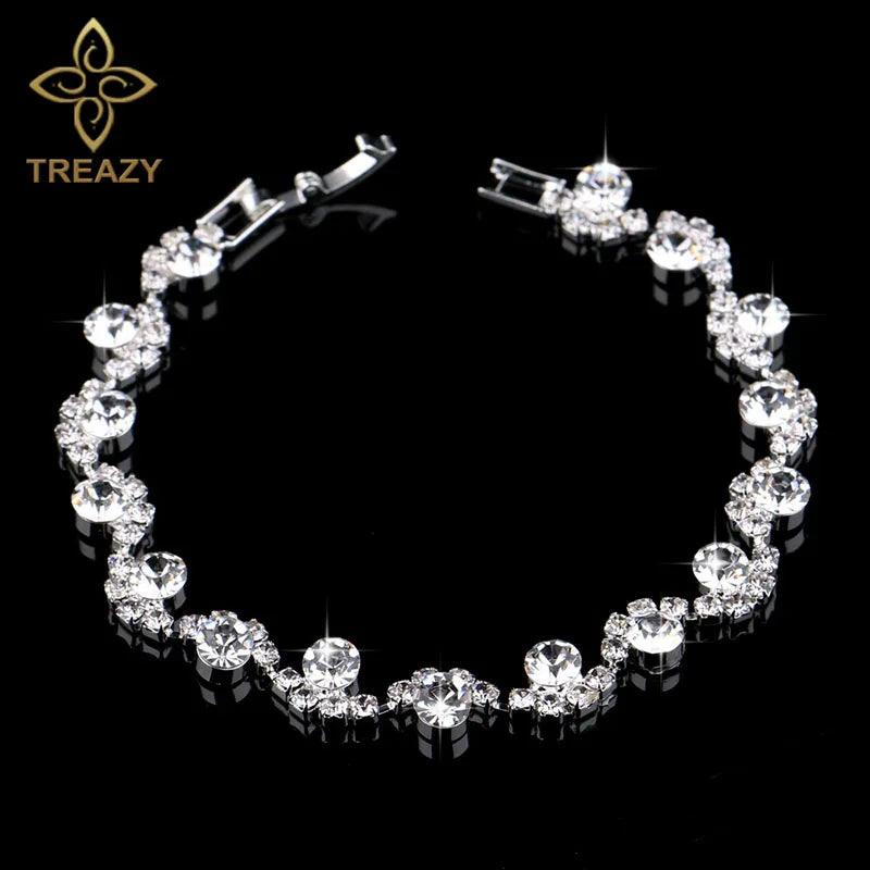 New Luxury Rhinestone Crystal Bracelets & Bangles for Women - Silver Plated Bridal Bracelets Fashion Jewellery