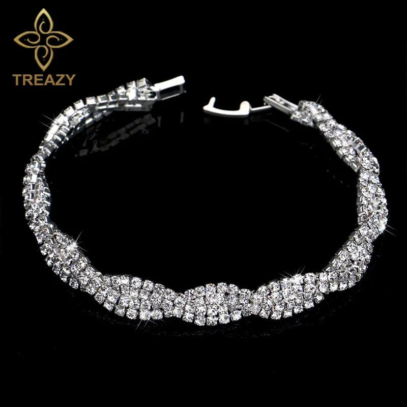 New Luxury Rhinestone Crystal Bracelets & Bangles for Women - Silver Plated Bridal Bracelets Fashion Jewellery