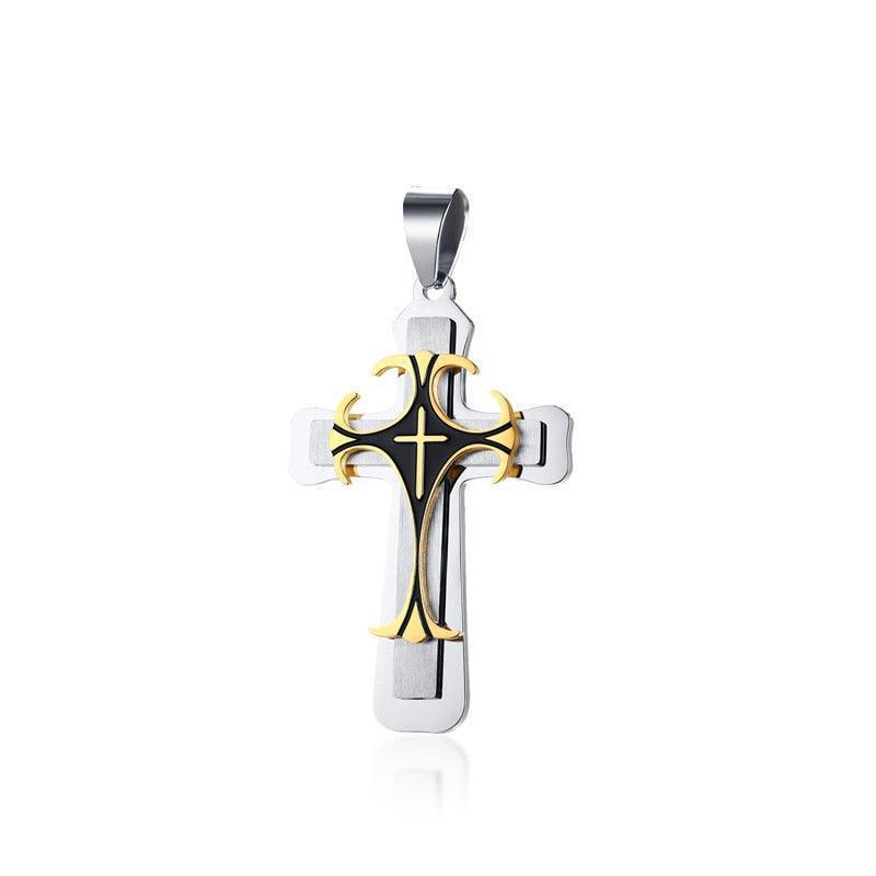 Amazing Cross Necklace For Men - Byzantine Gold Colour Stainless Steel Chain Catholic Crucifix Pendant - The Jewellery Supermarket