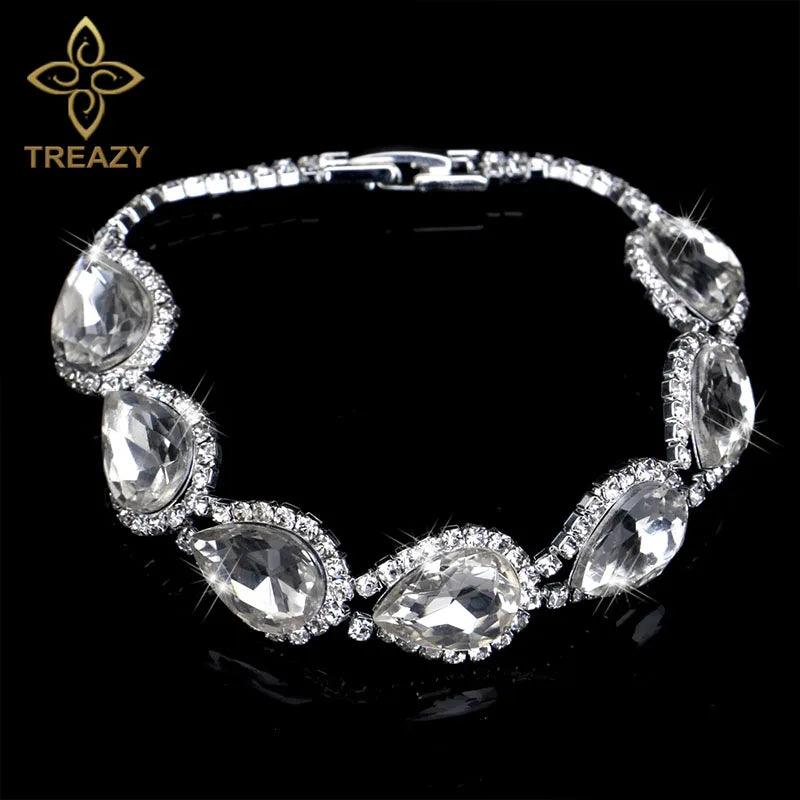 New Luxury Rhinestone Crystal Bracelets & Bangles for Women - Silver Plated Bridal Bracelets Fashion Jewellery