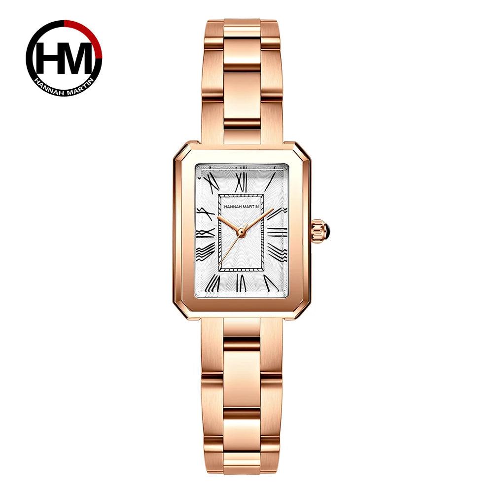 Elegant Female Rose Gold Tone Square Dial Ladies Watches - Fashion Stainless Steel Waterproof Quartz Wristwatches
