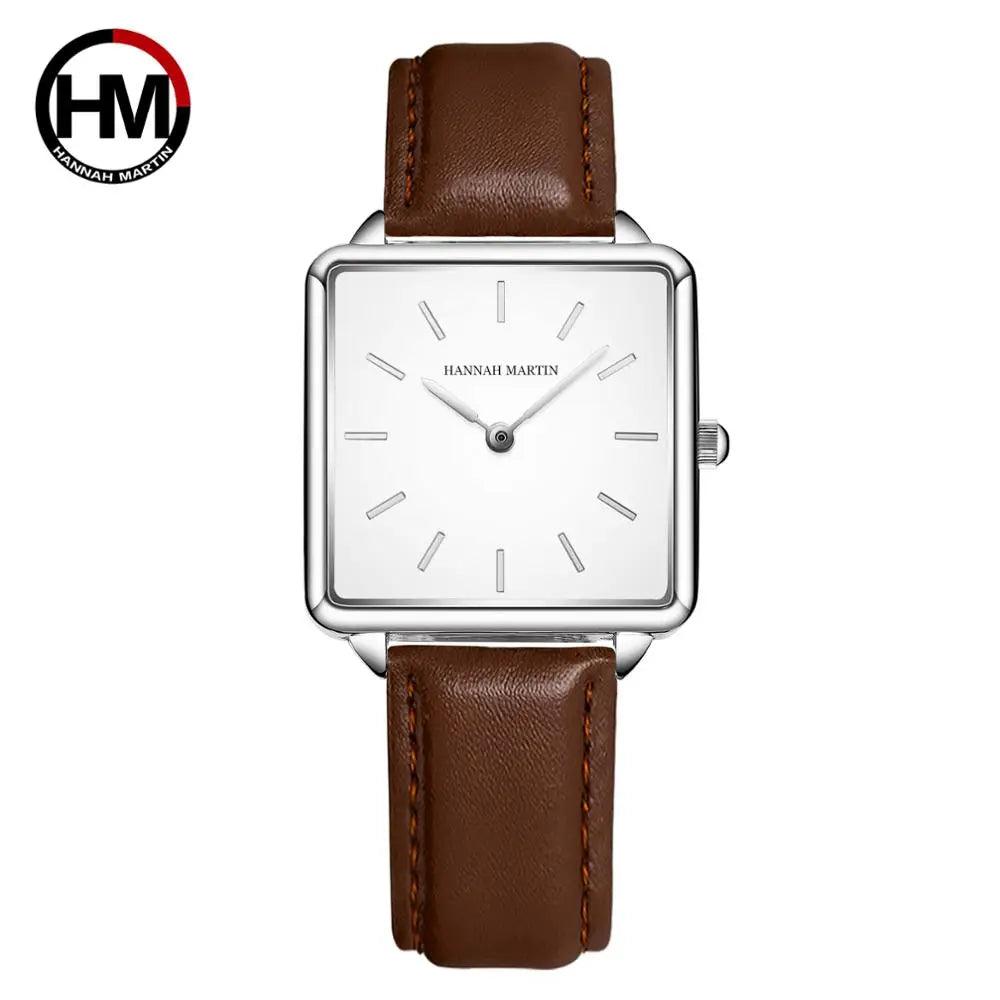 Top Luxury Brand Elegant Ladies Square Dial Wristwatches - Genuine Leather Strap Quartz Movement Design Women Gifts